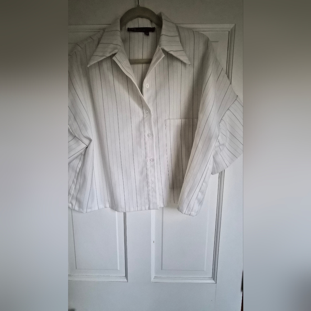 Meg White Pin Striped Shirt- Short Sleeve M/L
